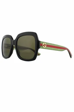 Sunglasses*Gucci Square Green Glitter and Red Green Sunglasses GG0036SN Black