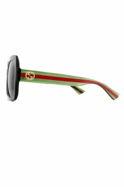Sunglasses*Gucci Square Green Glitter and Red Green Sunglasses GG0036SN Black