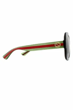 Sunglasses*Gucci Square Green Glitter and Red Green Sunglasses GG0036SN Black