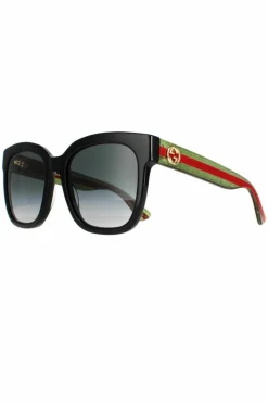Sunglasses*Gucci Square With Green and Red Glitter Grey Gradient GG0034SN Sunglasses Black