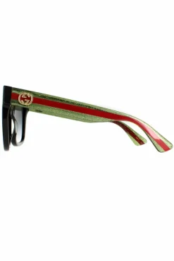 Sunglasses*Gucci Square With Green and Red Glitter Grey Gradient GG0034SN Sunglasses Black