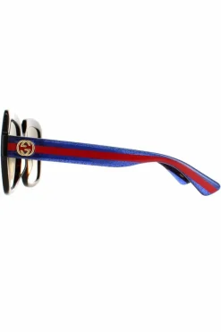 Sunglasses*Gucci Square Havana Glitter Blue and Red Gradient GG0036SN Brown