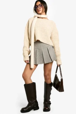 Oversized Jumpers|Jumpers*boohoo Square Knit Detail Oversized Crop Jumper stone