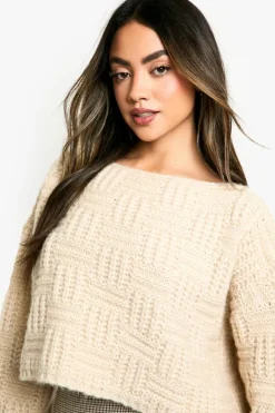 Oversized Jumpers|Jumpers*boohoo Square Knit Detail Oversized Crop Jumper stone