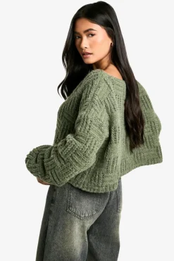 Oversized Jumpers|Jumpers*boohoo Square Knit Detail Oversized Crop Jumper khaki