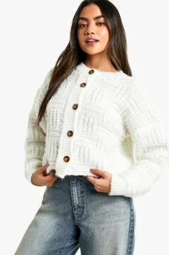 Cardigans|Knitwear*boohoo Square Knit Detail Oversized Crop Cardigan cream