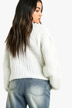 Cardigans|Knitwear*boohoo Square Knit Detail Oversized Crop Cardigan cream