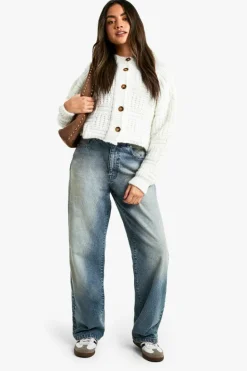 Cardigans|Knitwear*boohoo Square Knit Detail Oversized Crop Cardigan cream