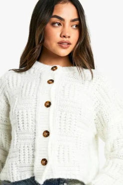 Cardigans|Knitwear*boohoo Square Knit Detail Oversized Crop Cardigan cream