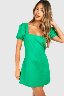 Skater Dresses|Mini Dresses*boohoo Square Neck Cotton Mini Dress green