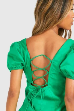 Skater Dresses|Mini Dresses*boohoo Square Neck Cotton Mini Dress green