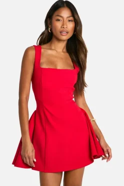 Smock Dresses*boohoo Square Neck Full Skirt Mini Dress red