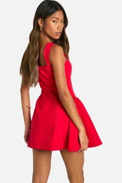 Smock Dresses*boohoo Square Neck Full Skirt Mini Dress red