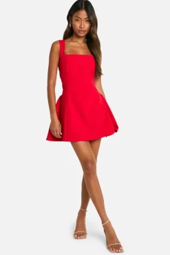 Smock Dresses*boohoo Square Neck Full Skirt Mini Dress red