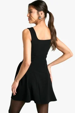 Skater Dresses|Mini Dresses*boohoo Square Neck Full Skirt Mini Dress black