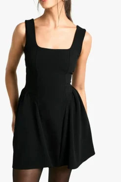 Skater Dresses|Mini Dresses*boohoo Square Neck Full Skirt Mini Dress black