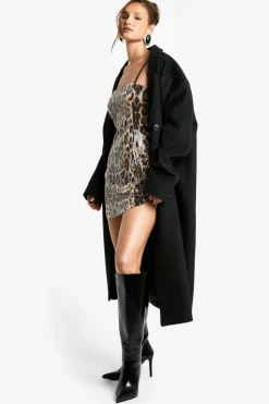 Bodycon Dresses*boohoo Square Neck Lace Back Leopard Sequin Mini Dress brown