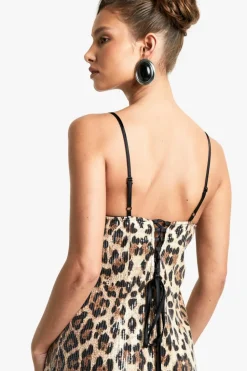 Bodycon Dresses*boohoo Square Neck Lace Back Leopard Sequin Mini Dress brown