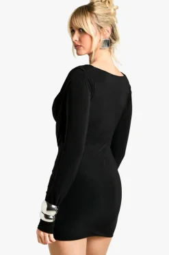 Bodycon Dresses*boohoo Square Neck Long Sleeve Slinky Bodycon Dress black