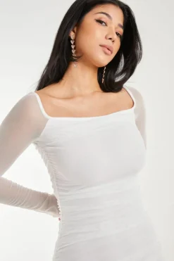 Midi Dresses*Pink Vanilla Square Neck Mesh Midi Dress Ivory