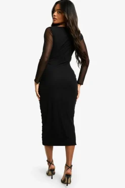 Bodycon Dresses|Dresses*boohoo Square Neck Ruched Mesh Midaxi Dress black