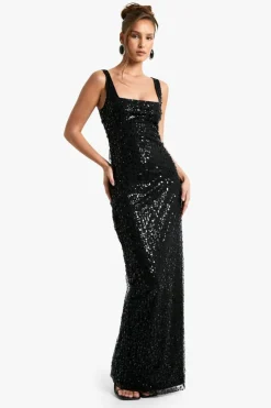 Maxi Dresses*boohoo Square Neck Sequin Column Maxi Dress black