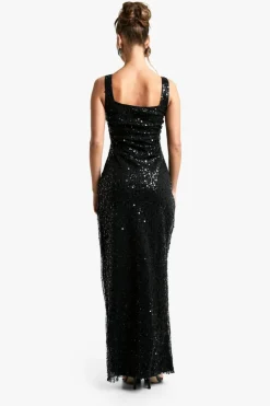 Maxi Dresses*boohoo Square Neck Sequin Column Maxi Dress black
