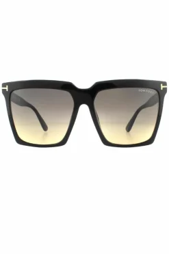 Sunglasses*Tom Ford Square Shiny Grey Smoke Gradient Sunglasses Black