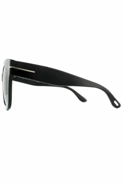 Sunglasses*Tom Ford Square Shiny Smoke Grey Mirror Sunglasses Black