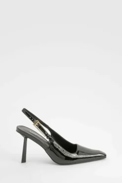 Heels*boohoo Square Stiletto Buckle Slingback Court Shoes black