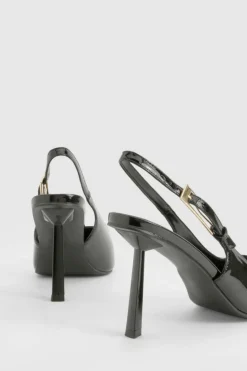 Heels*boohoo Square Stiletto Buckle Slingback Court Shoes black