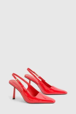 Heels*boohoo Square Stiletto Buckle Slingback Court Shoes red