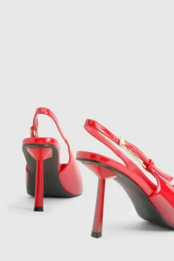 Heels*boohoo Square Stiletto Buckle Slingback Court Shoes red