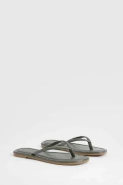 Sandals*boohoo Square Toe Flip Flops khaki