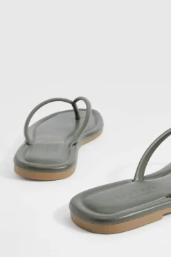 Sandals*boohoo Square Toe Flip Flops khaki