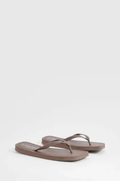 Sandals*boohoo Square Toe Flip Flops chocolate