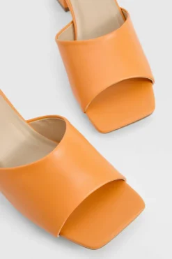 Sandals|Heels*boohoo Square Toe Low Block Heel Mule orange