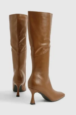 Over The Knee Boots|Knee High Boots*boohoo Square Toe Pointed Knee High Boots brown