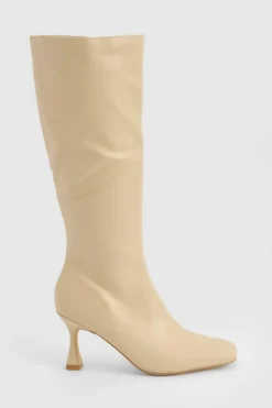 Over The Knee Boots|Knee High Boots*boohoo Square Toe Pointed Knee High Boots nude