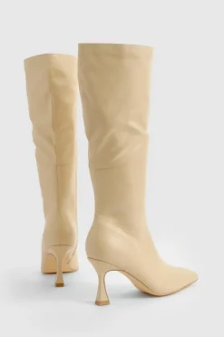 Over The Knee Boots|Knee High Boots*boohoo Square Toe Pointed Knee High Boots nude
