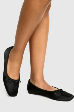 Ballet Flats|Flats*boohoo Square Toe Satin Ballet Flats black