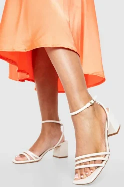 Heels*boohoo Square Toe Triple Strap Low Block Heel Sandals ecru