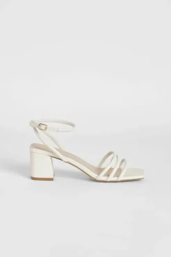 Heels*boohoo Square Toe Triple Strap Low Block Heel Sandals ecru
