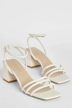 Heels*boohoo Square Toe Triple Strap Low Block Heel Sandals ecru