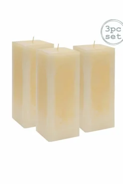 Candles & Diffusers|Candles*Nicola Spring Square Vanilla Pillar Candles - 110 Hours - Cream - Pack of 3 Beige