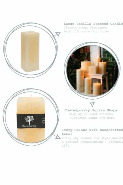 Candles & Diffusers|Candles*Nicola Spring Square Vanilla Pillar Candles - 110 Hours - Cream - Pack of 6 Beige