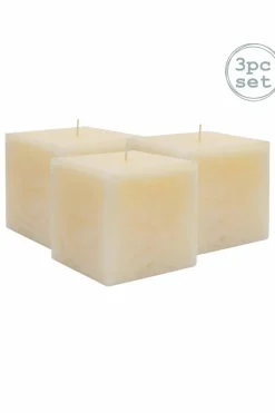 Candles & Diffusers|Candles*Nicola Spring Square Vanilla Pillar Candles - 120 Hours - Cream - Pack of 3 Beige