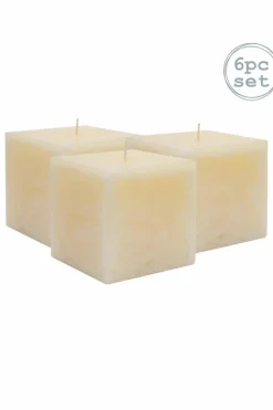 Candles & Diffusers|Candles*Nicola Spring Square Vanilla Pillar Candles - 120 Hours - Cream - Pack of 6 Beige