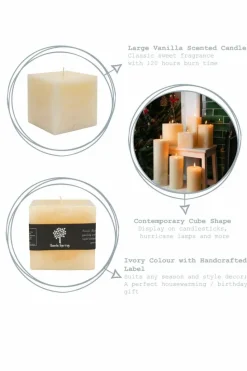 Candles & Diffusers|Candles*Nicola Spring Square Vanilla Pillar Candle - 120 Hours - Cream Beige