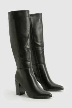 Heels|Over The Knee Boots*boohoo Stacked Block Heel Knee High Boots black